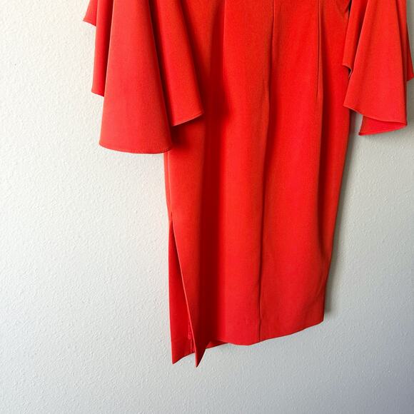 Milly Off-Shoulder Red-Orange Midi Dress - Picture 6 of 16
